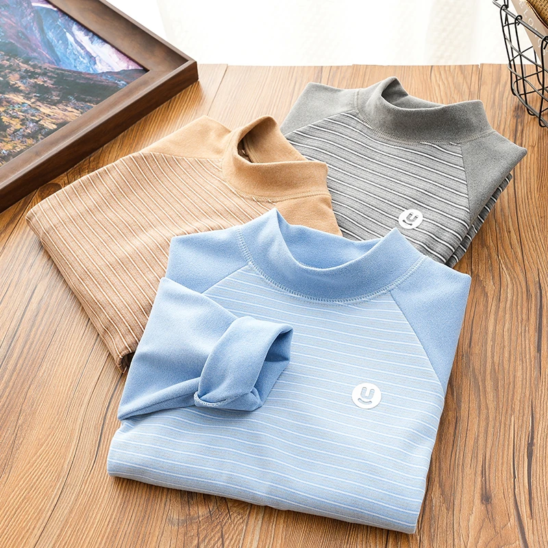 儿童秋冬撞色拼接打底T恤男女童同款保暖长袖秋衣中大童百搭上衣