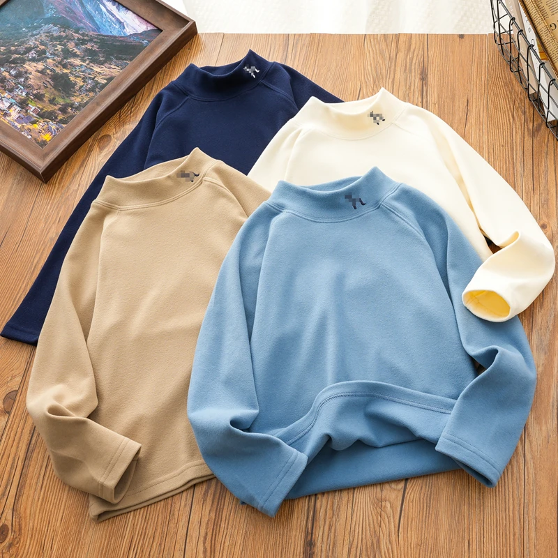 儿童秋冬半高领保暖打底T恤中大童纯色百搭洋气长袖衫男女童新款