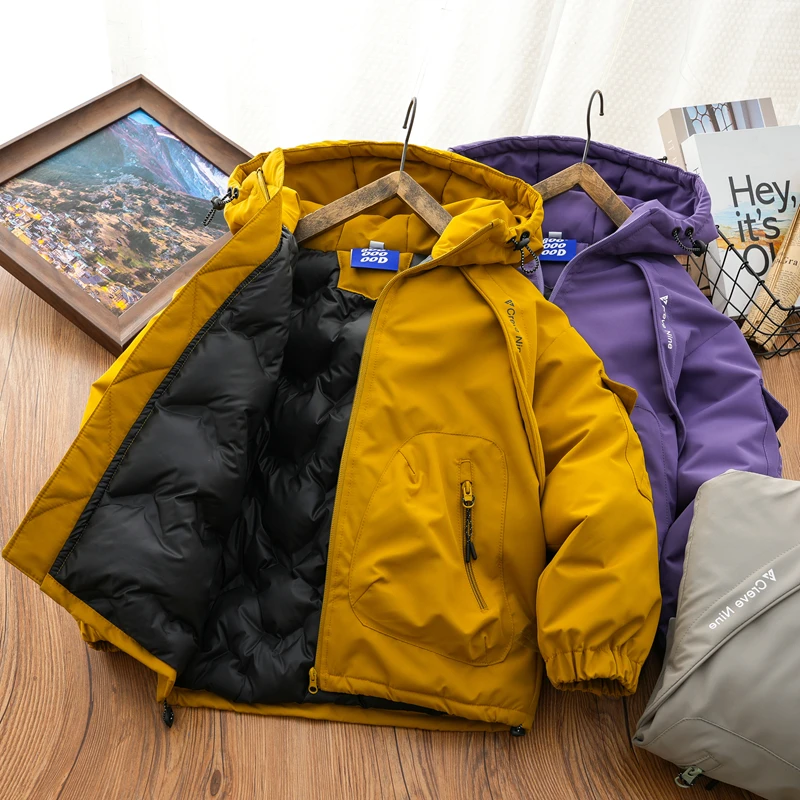 男童冬季加厚休闲连帽加厚棉服中大童纯色保暖拉链外套儿童百搭外