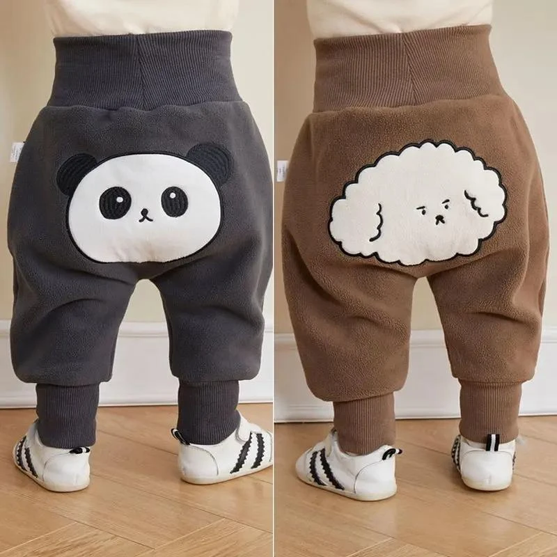 婴幼儿加绒加厚裤子宝宝秋冬外穿高腰护肚裤男女小童保暖
