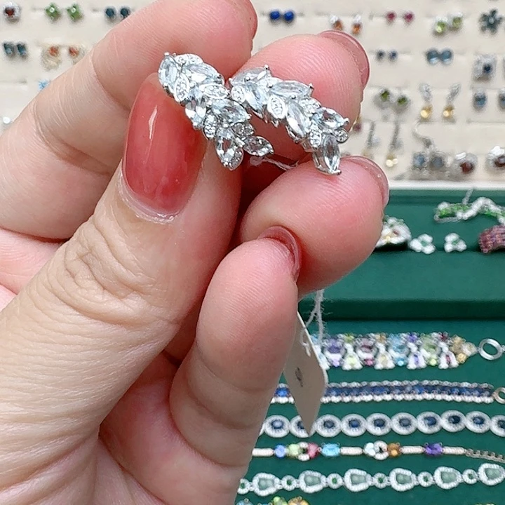 A海蓝宝石耳饰银S925镶嵌563