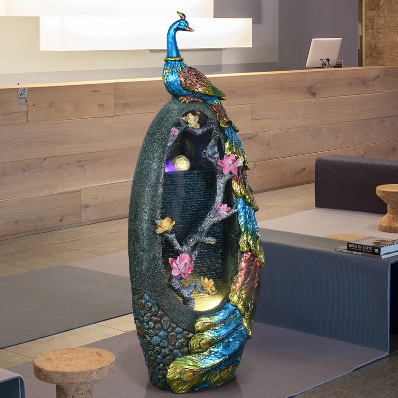 凤凰孔雀假山水景流水喷泉摆件客厅玄关加湿器公司装饰品景观鱼缸