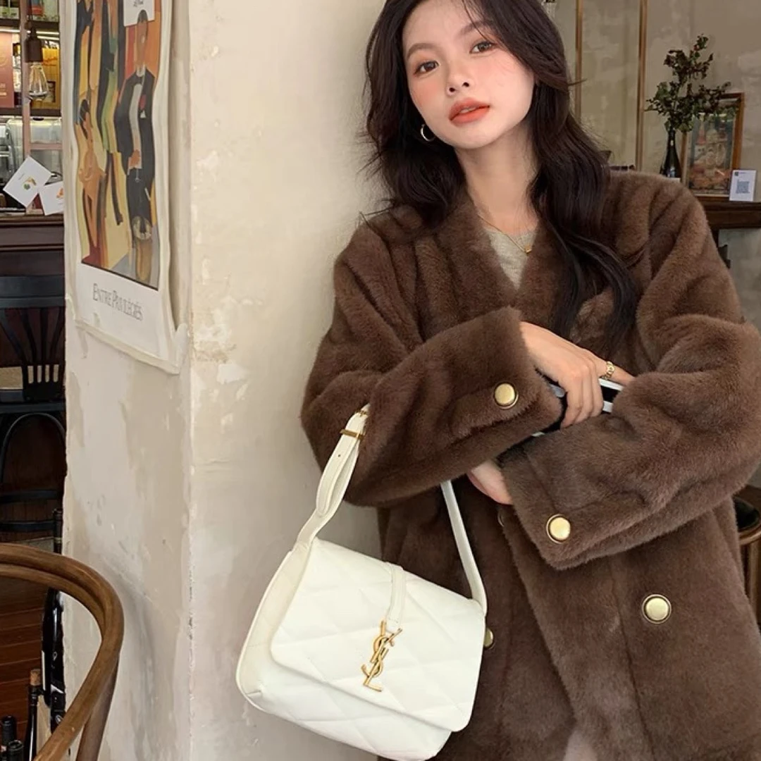 2023秋冬季加厚水貂绒环保短款皮毛一体小香风毛毛大衣女学生小众