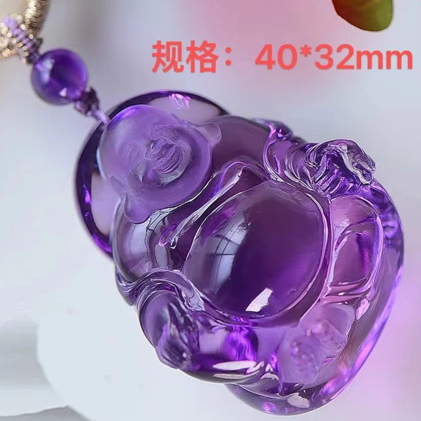 纯天然紫水晶吊坠佛公大肚毛衣链女款女士笑佛紫色时尚气质大佛公
