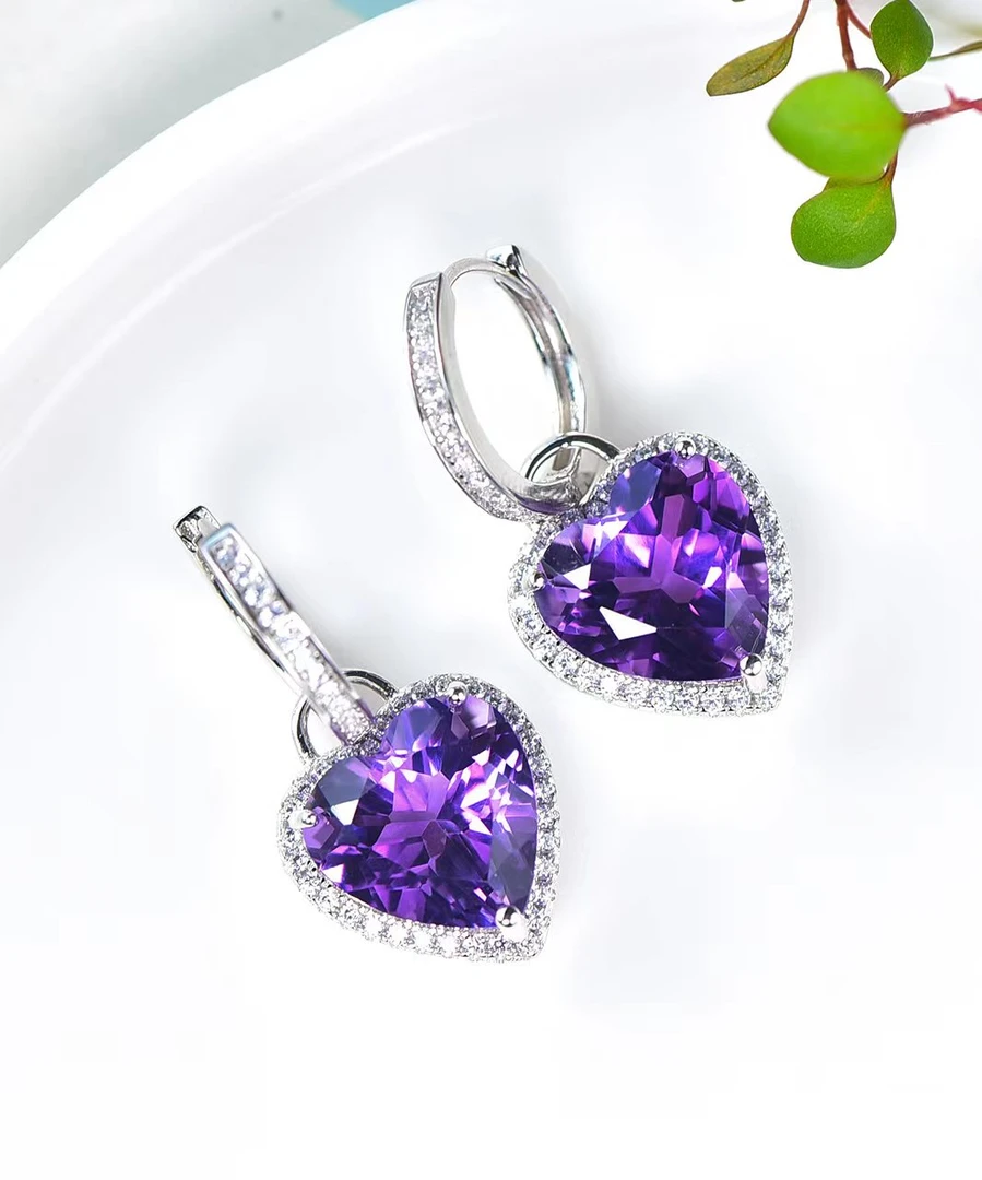 天然紫水晶银镶嵌轻奢气质紫色海洋之心桃心时尚百搭简约精致甜美