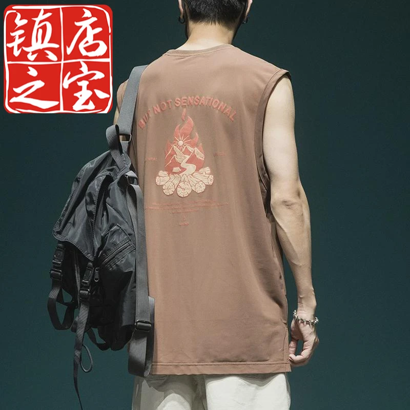 柴火堆印花冰丝薄款背心男夏季宽松加肥大码无袖t恤坎肩运动汗衫