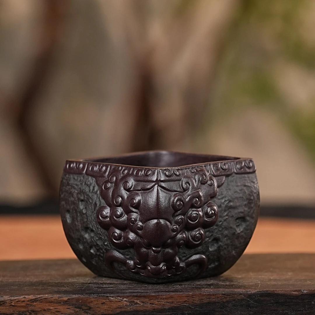 【2599四海苍龙杯】宜兴原矿紫砂手工制作四海苍龙主人杯 四方杯