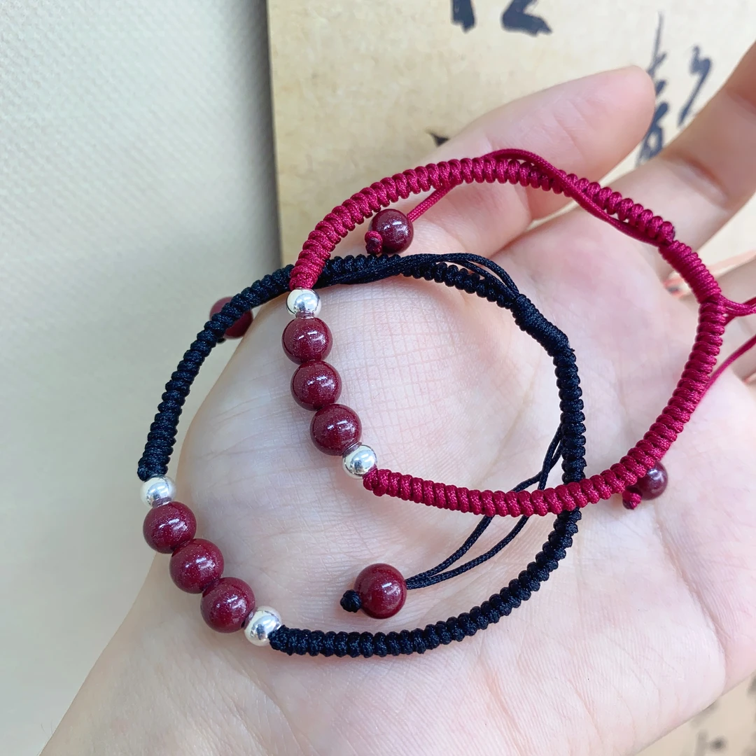 含辰砂工艺品Z21足银手链 简约款朱砂转运珠本命年纯手工编织手链