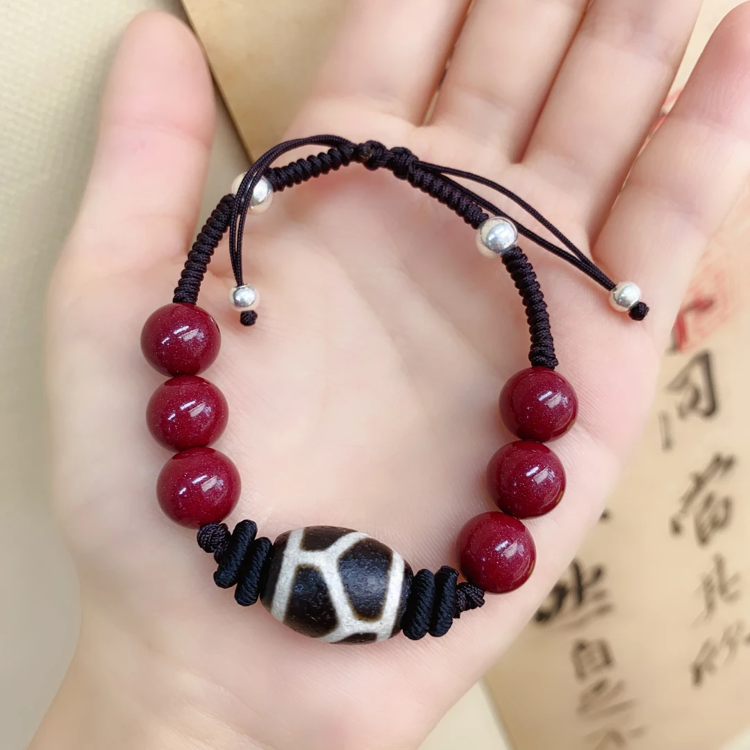 天然辰砂Z34足银手链 藏式重工朱砂手串小众设计民族风复古手串