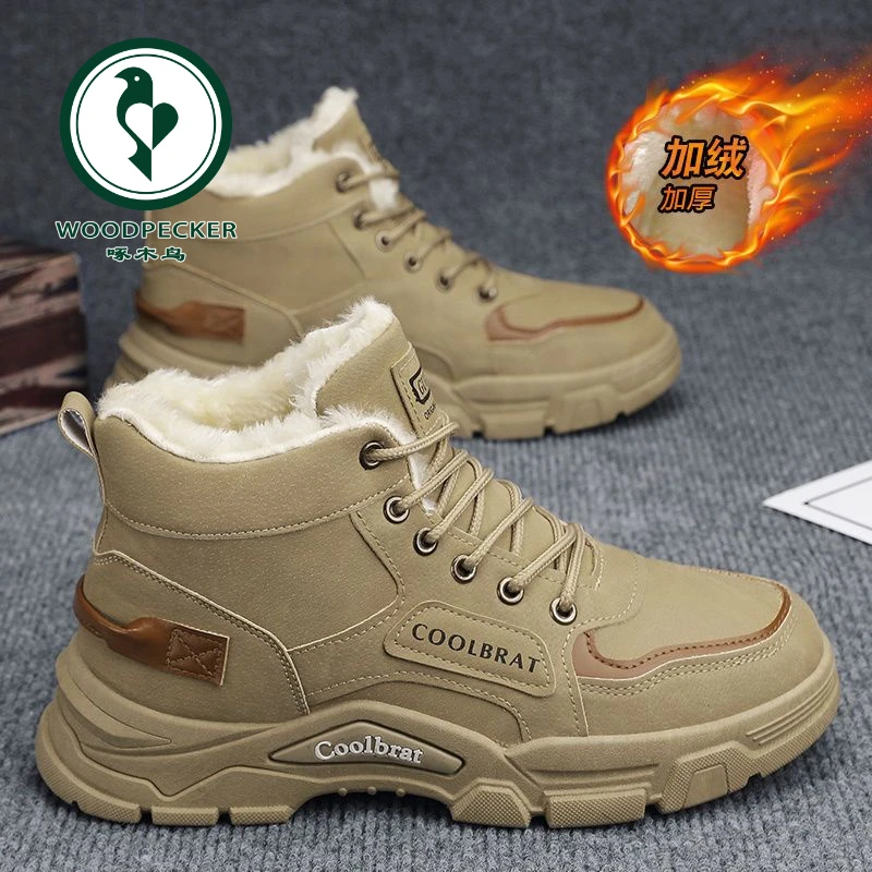 【正品】啄木鸟冬季新款工装风户外登山冬季加绒棉鞋休闲工地马丁靴