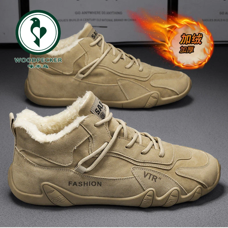 【正品】啄木鸟工地马丁靴男款冬季加绒保暖皮毛男士百搭休闲鞋子