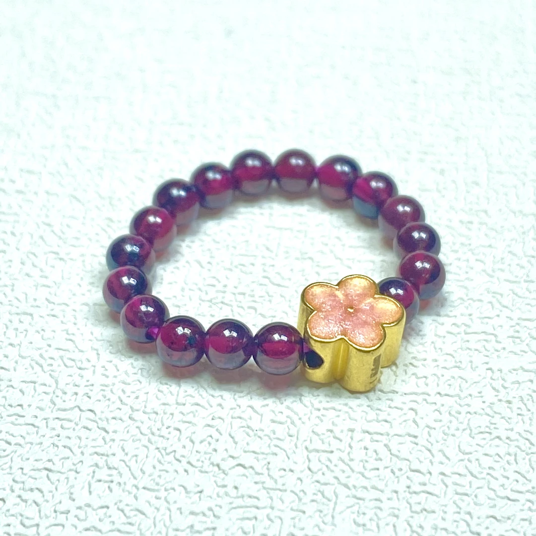 璞玉  足金999烧蓝小桃花/梅花石 榴 石戒 时尚@@A105