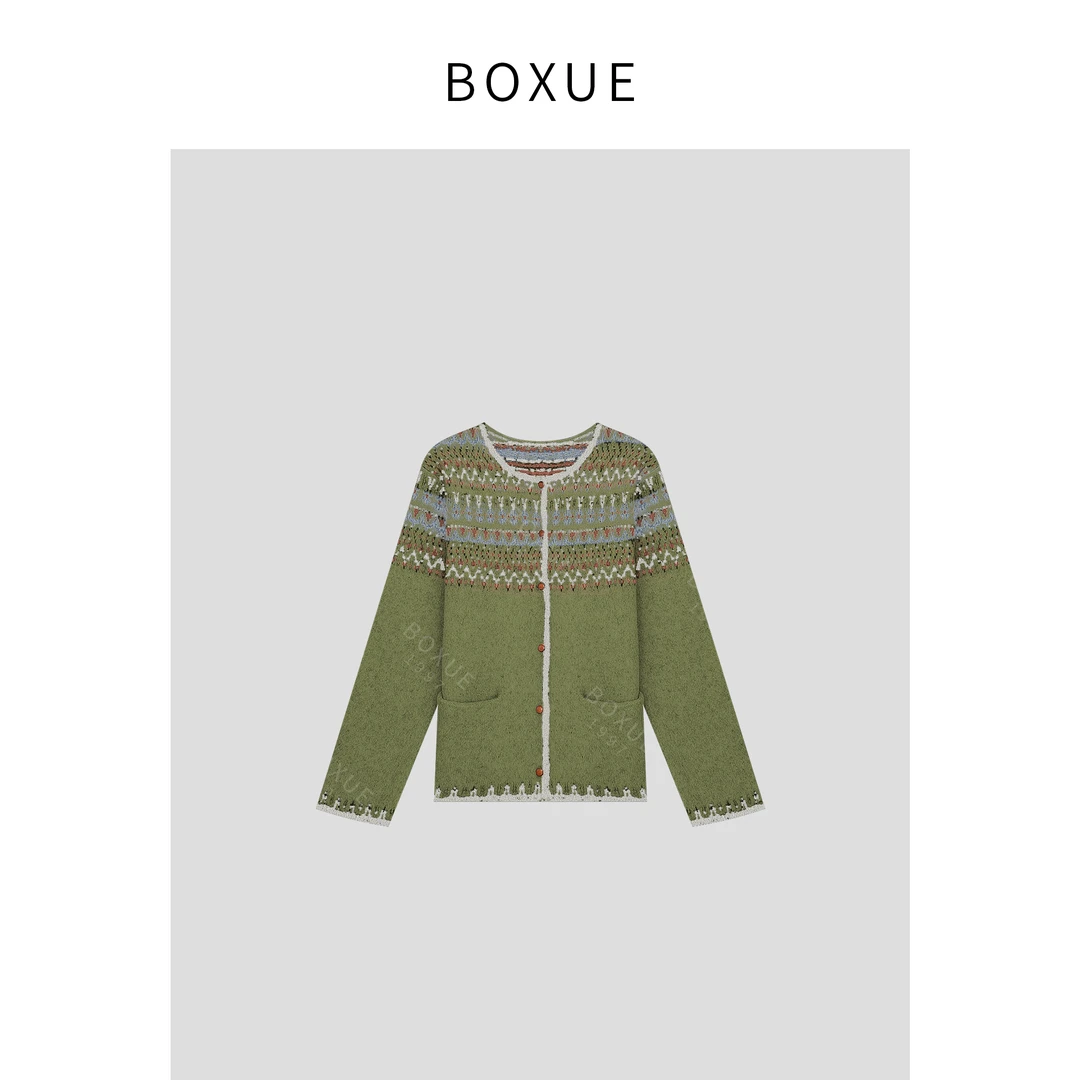BOXUE  “旅途” 2024冬季新款高级气质提花针织衫 外套#241004W518