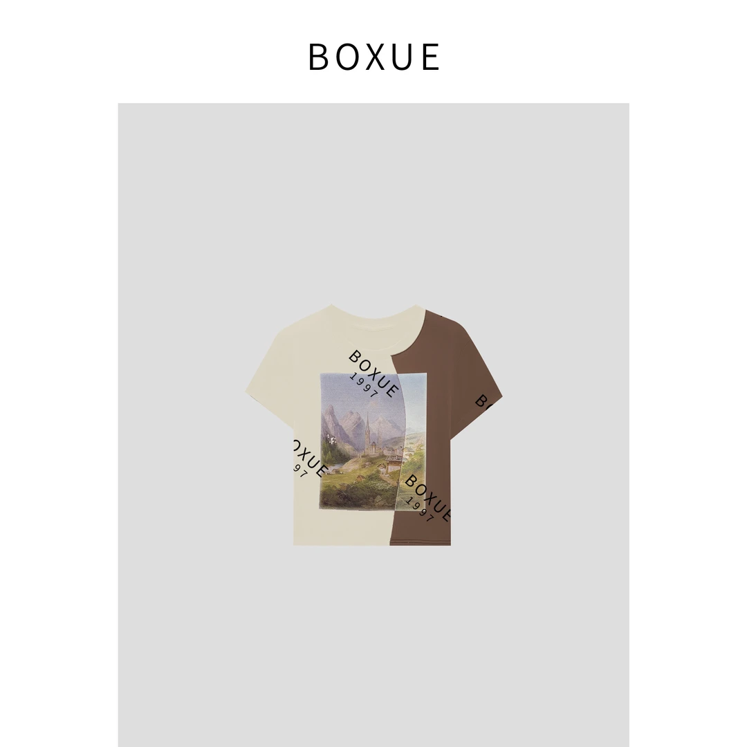 BOXUE “印象派” 2024新款设计师百搭拼接 T恤#240505T739