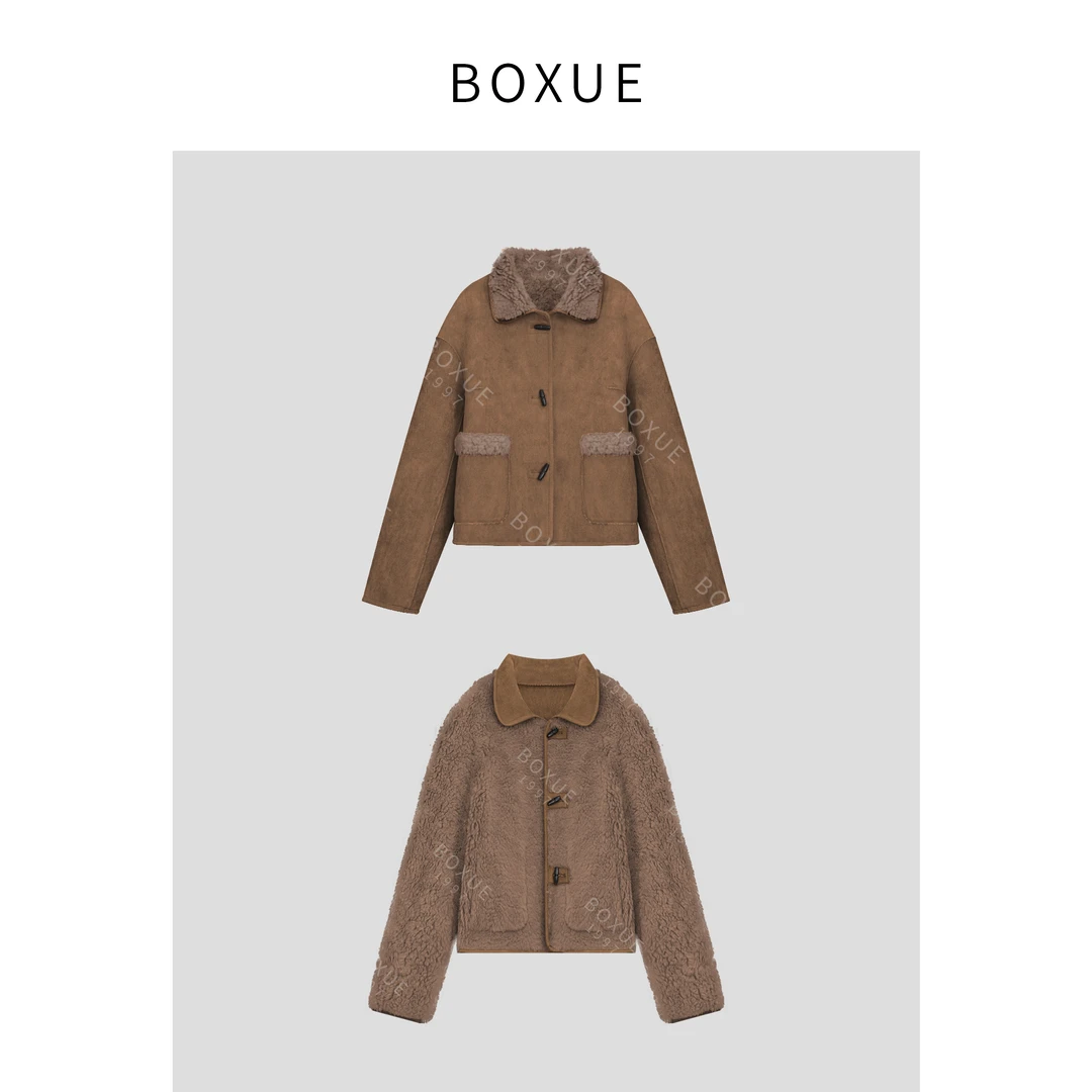 BOXUE  “暖茶” 2024冬季高级羊毛翻领双面穿轻奢 外套#241019W33