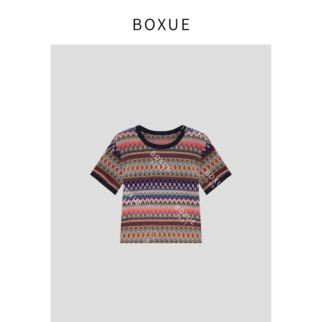 BOXUE “费尔岛” 2024春季新款设计师百搭 T恤#240423T534