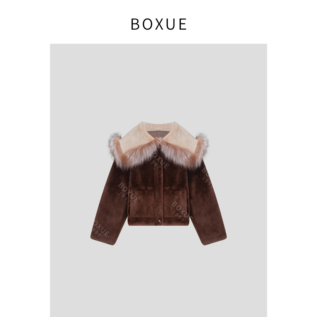 BOXUE  “佩特拉” 2024冬季高级感皮毛一体+狐狸毛领#241031W424