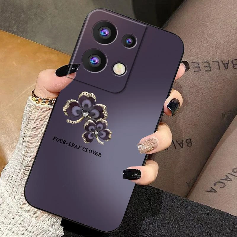 适用OPPOreno8手机壳暗紫渐变四叶草全包液态硅胶高级感新款保护