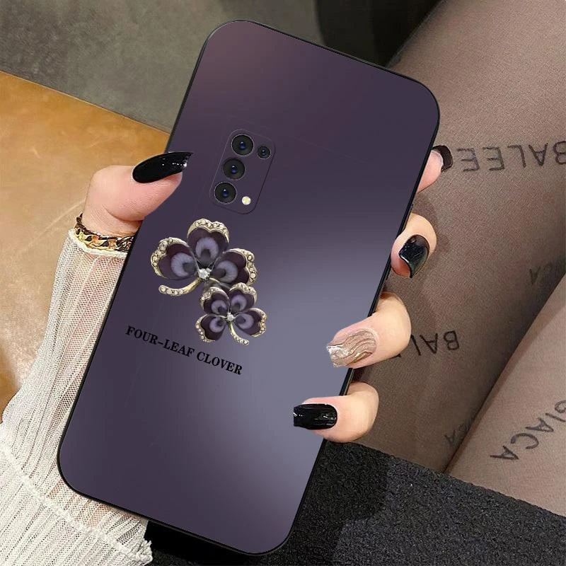 适用OPPOreno5手机壳暗紫渐变四叶草全包液态硅胶高级感新款保护