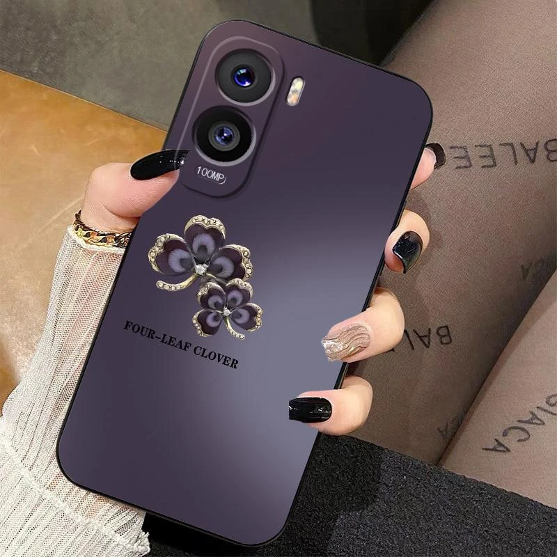 适用荣耀X50i手机壳暗紫渐变四叶草全包液态硅胶高级感新款保护套