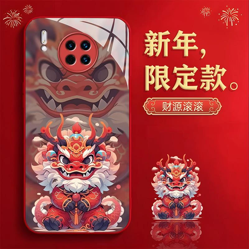适用华为mate30手机壳新年款富龙液态玻璃高级感全包个性新款保护