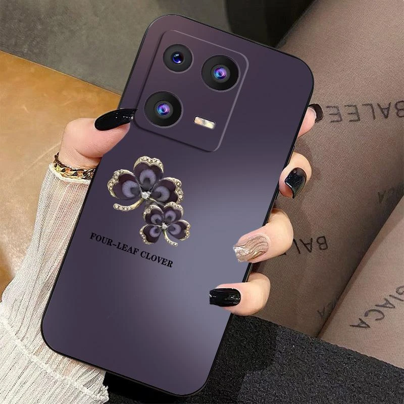 适用小米13手机壳暗紫渐变四叶草全包液态硅胶高级感新款保护套