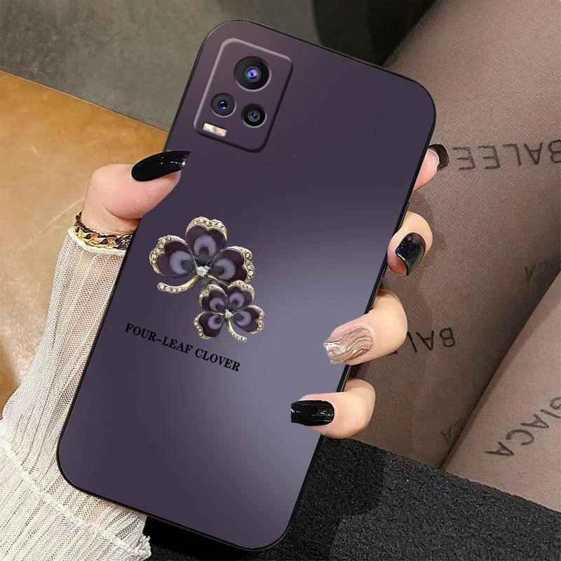 适用vivos7手机壳暗紫渐变四叶草全包液态硅胶高级感新款保护套