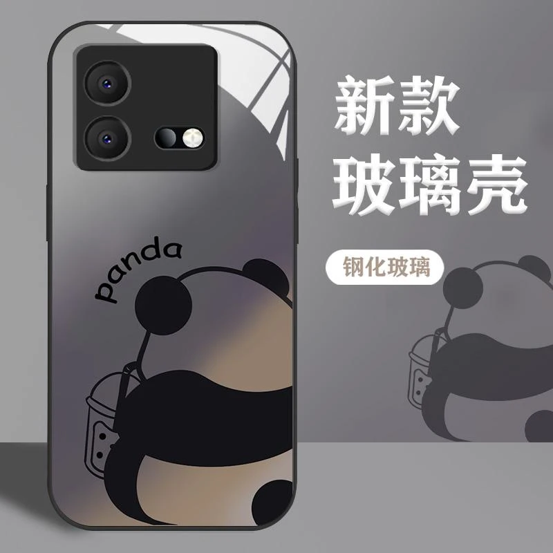 适用IQOOneo8手机壳panda可爱卡通高级感玻璃全包简约新款保护套