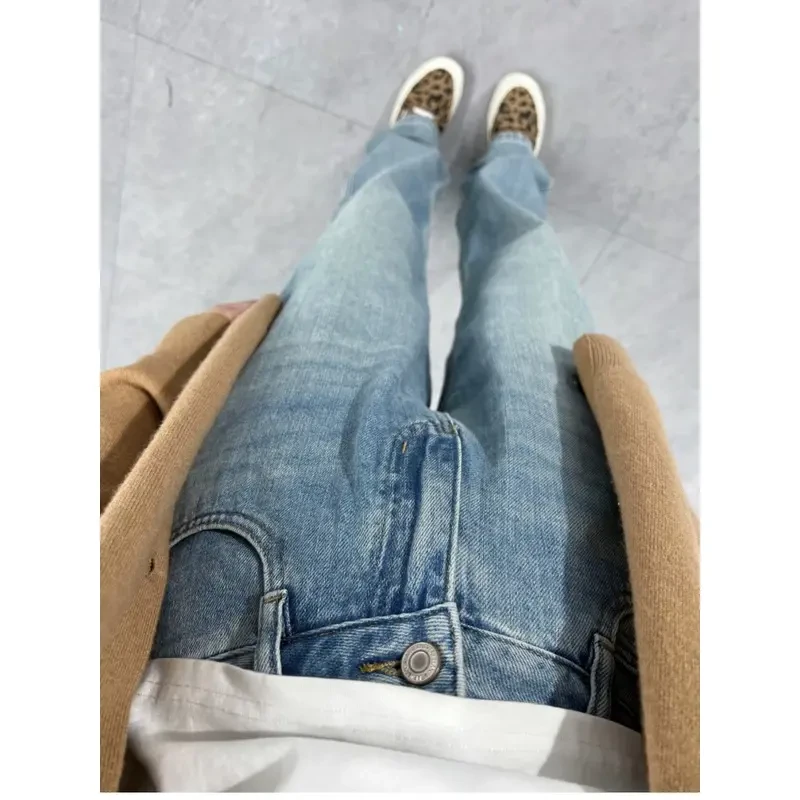 裤子高腰爆款小个子高个子夏季直筒拖地裤复古窄版阔腿牛仔裤女