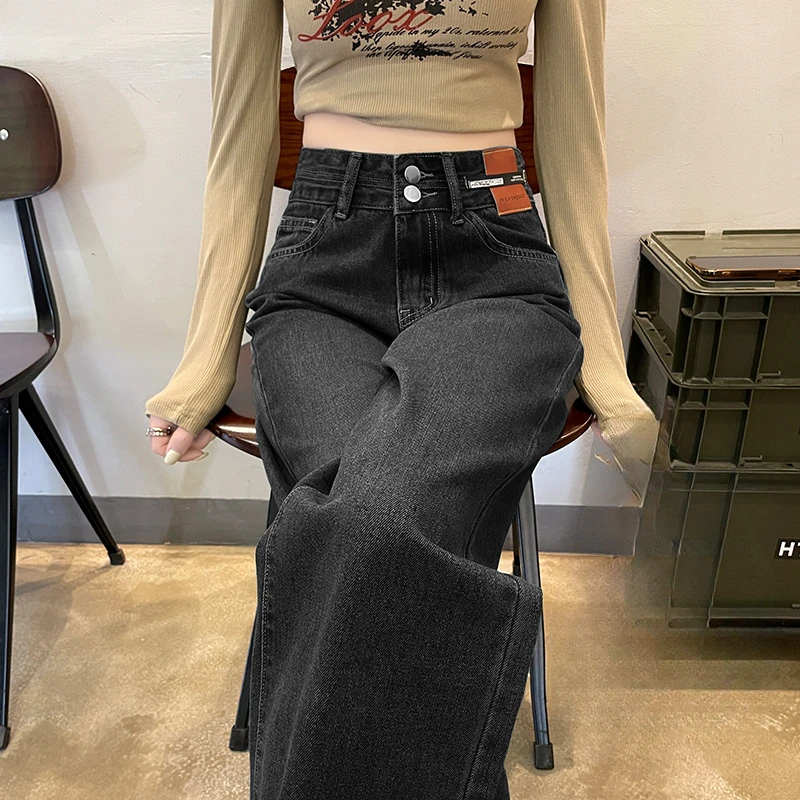 直筒牛仔裤女2025新款爆款高腰爆款小个子窄版阔腿裤子女裤子秋装