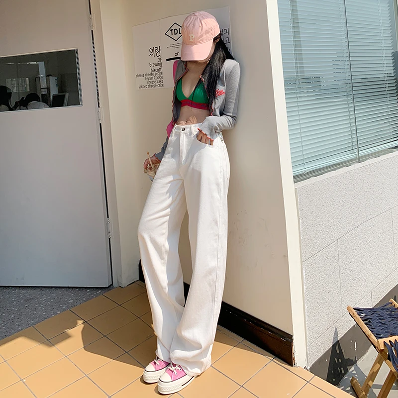 白色高腰牛仔裤女直筒女士爆款2025新款阔腿裤爆款裤子女裤子春装