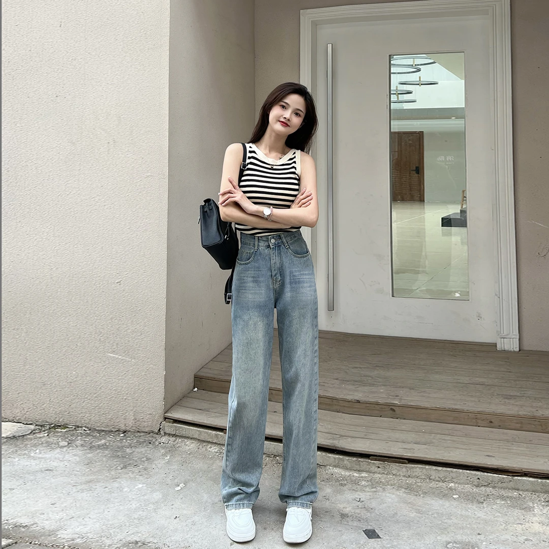 高腰宽松直筒牛仔裤女爆款裤子2025新款阔腿裤 夏天轻薄春装九分