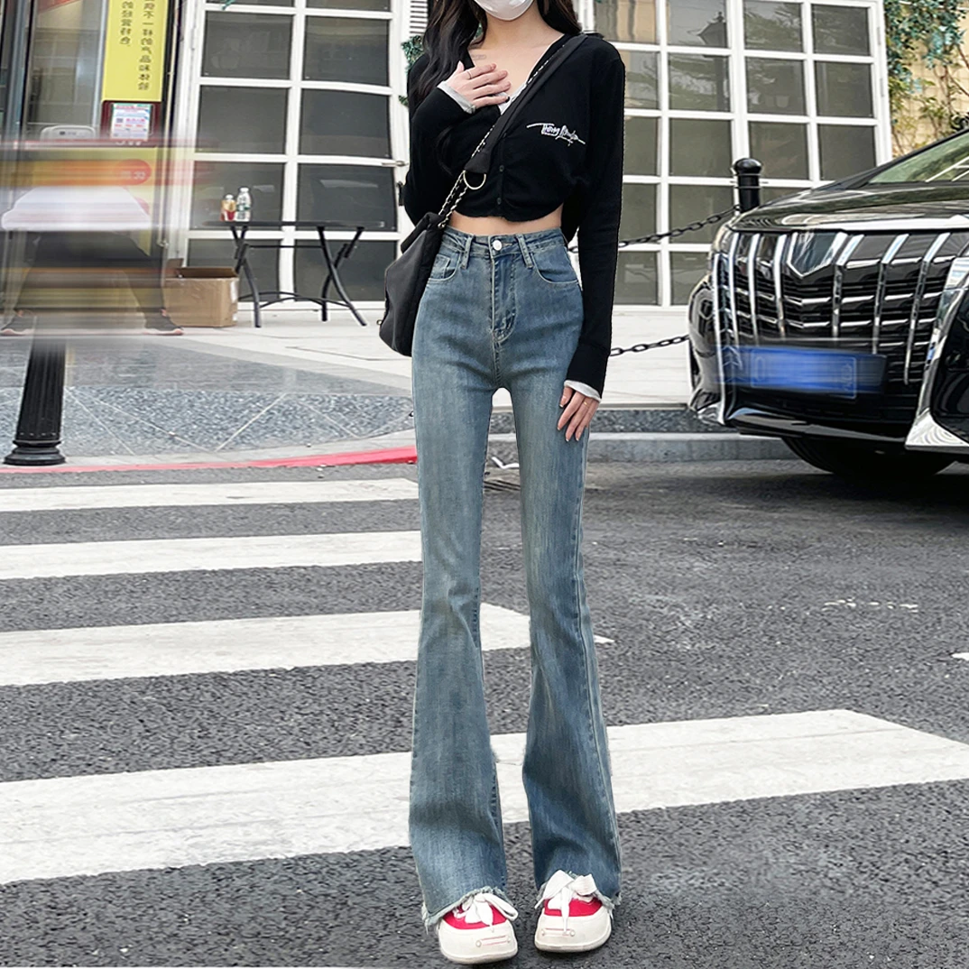 微喇叭牛仔裤女2025新款紧身小个子高腰爆款马蹄直筒裤爆款春装