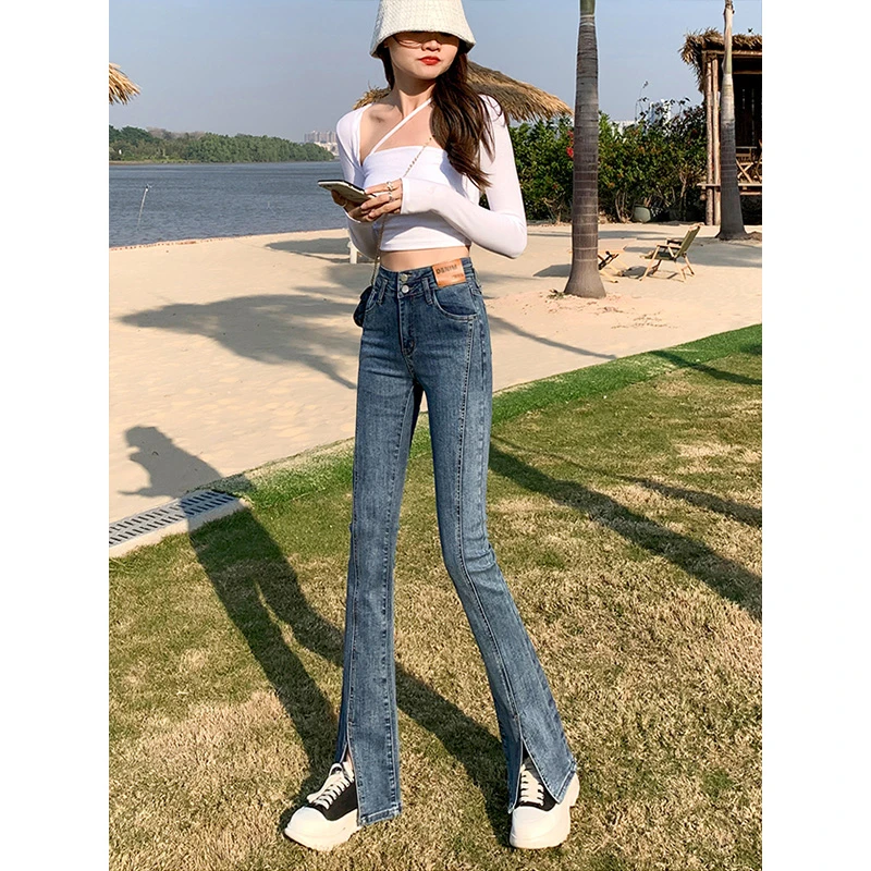 开叉微喇牛仔裤女高腰爆款喇叭裤子大码小个子裤子女裤子春装