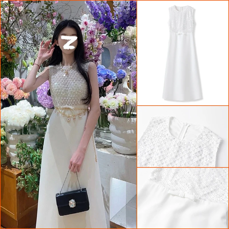 48小时内发货夏季新款亮片无袖连衣裙轻奢气质设计感高级时尚长裙