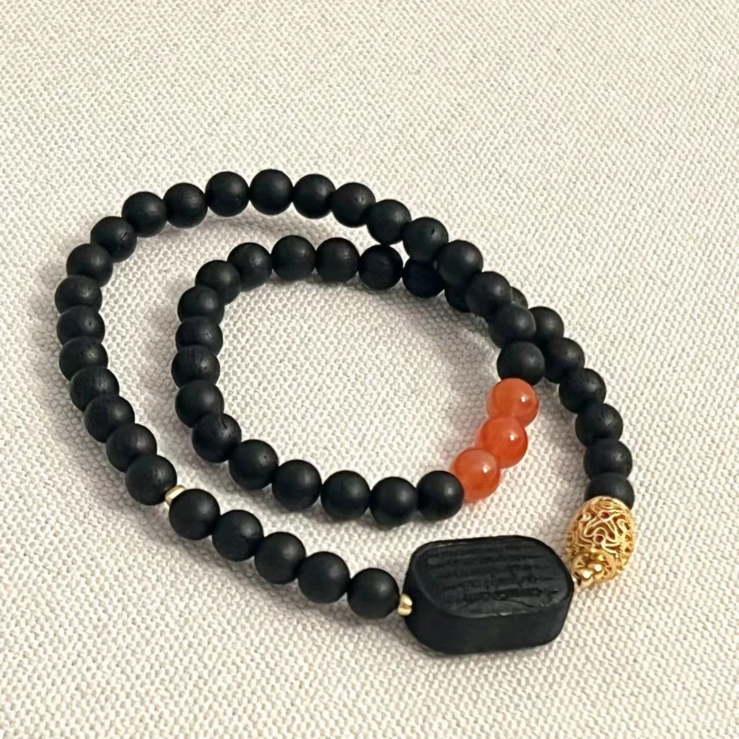 【微醺玫瑰】0.6圆珠降真香DIY配南红双圈手串