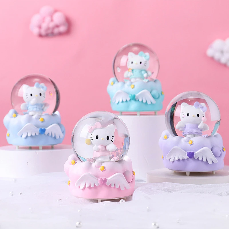创意礼品卡通天使KT公仔猫咪水晶球雪花发光摆件闺蜜七夕礼物批发
