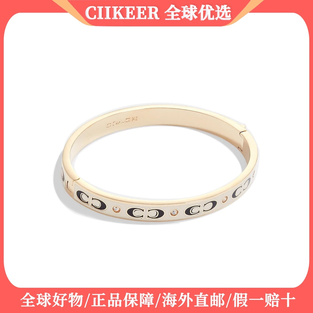 COACH/蔻驰C1904 女士经典双C标志开口手镯 时尚中古镶嵌气质奢华