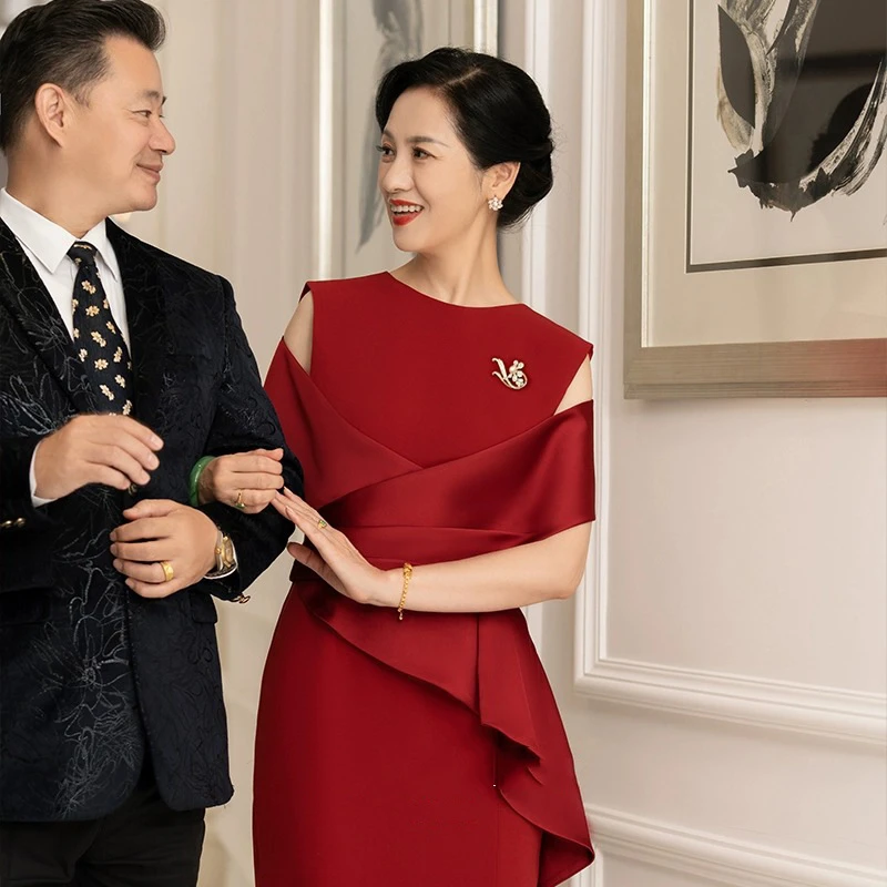 女旗袍婚宴旗袍装夏季妈妈婚礼中年2024年喜婆婆旗袍显瘦女式礼服