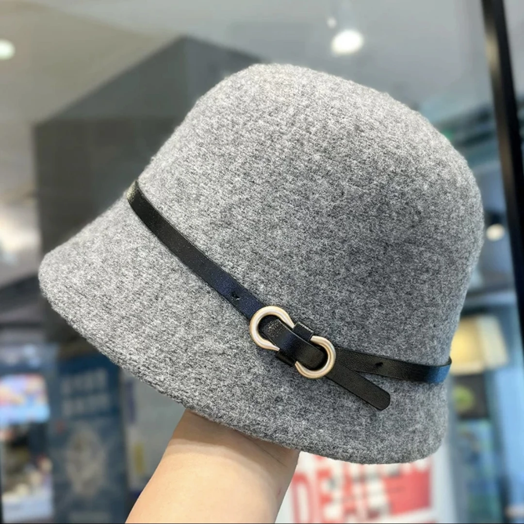 优雅赫本风皮扣渔夫帽子女法式复古礼帽1036