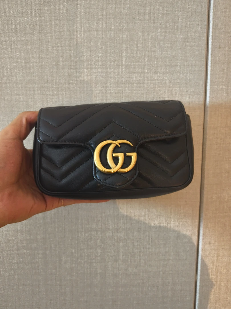 95新  Gucci黑金mini马蒙单肩包