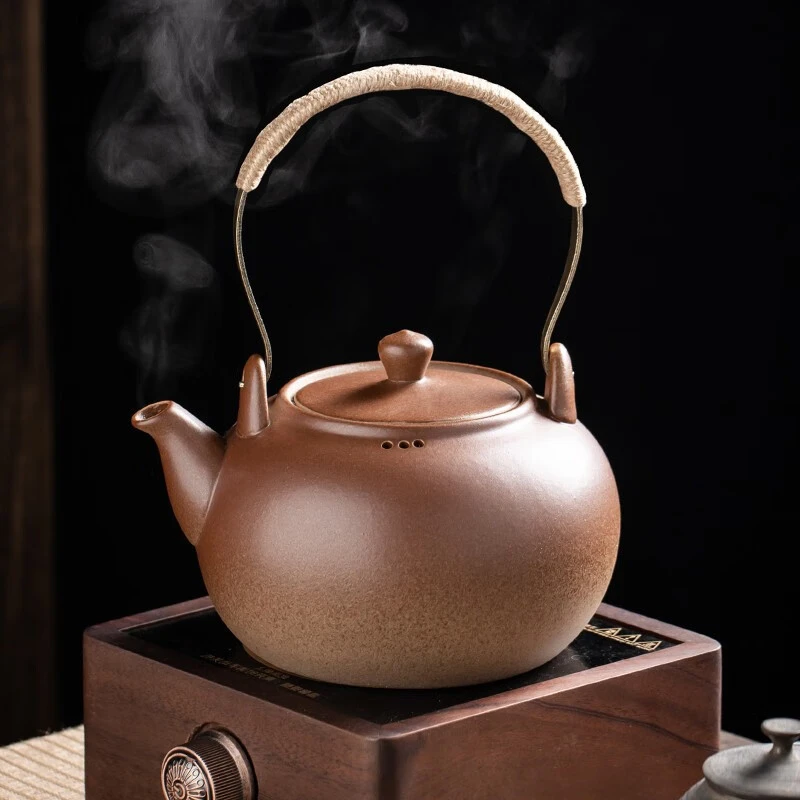 金镶玉粗陶煮茶壶 家用提梁陶瓷煮水壶电陶炉明火林音提梁煮水壶