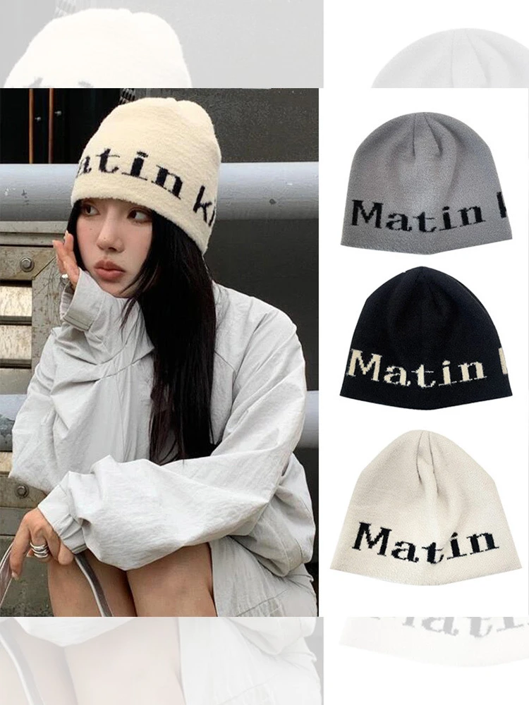 秋冬新款街头风字母针织帽韩系堆堆帽百搭冷帽男女同款大头围帽子