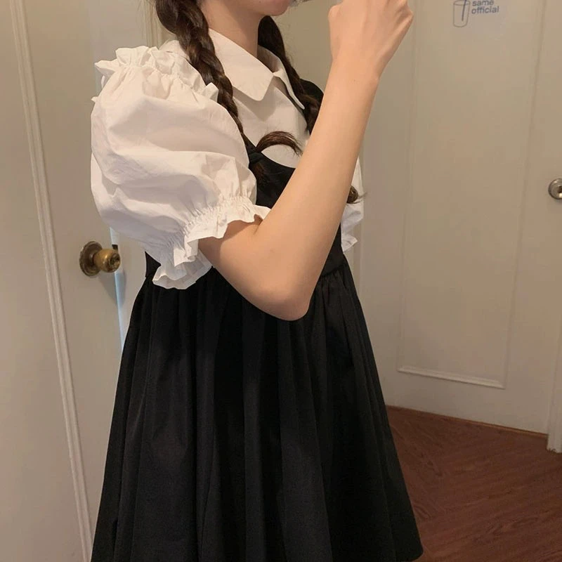 福利价不退换裙气质短款连衣裙娃娃裙子女夏温柔风法式小黑裙