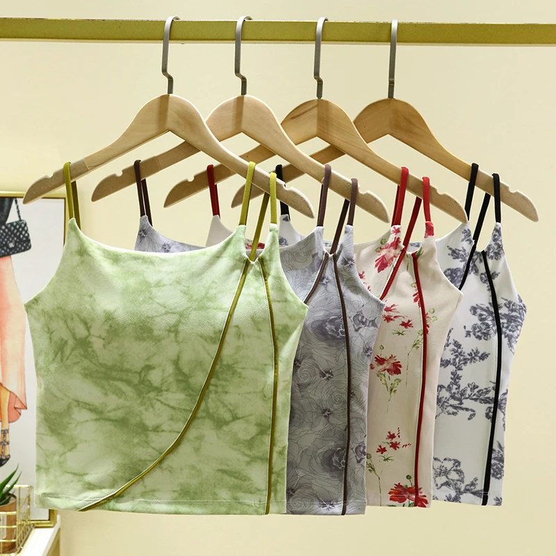 新款印花美背健身背心女水墨工艺拼接健身跑步外穿瑜伽服背心