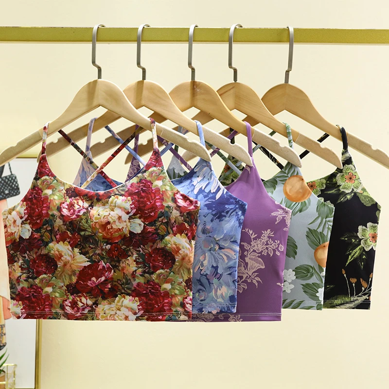 2025新款夏季油画裸感美背瑜伽背心性感显瘦聚拢带胸垫高强度内衣