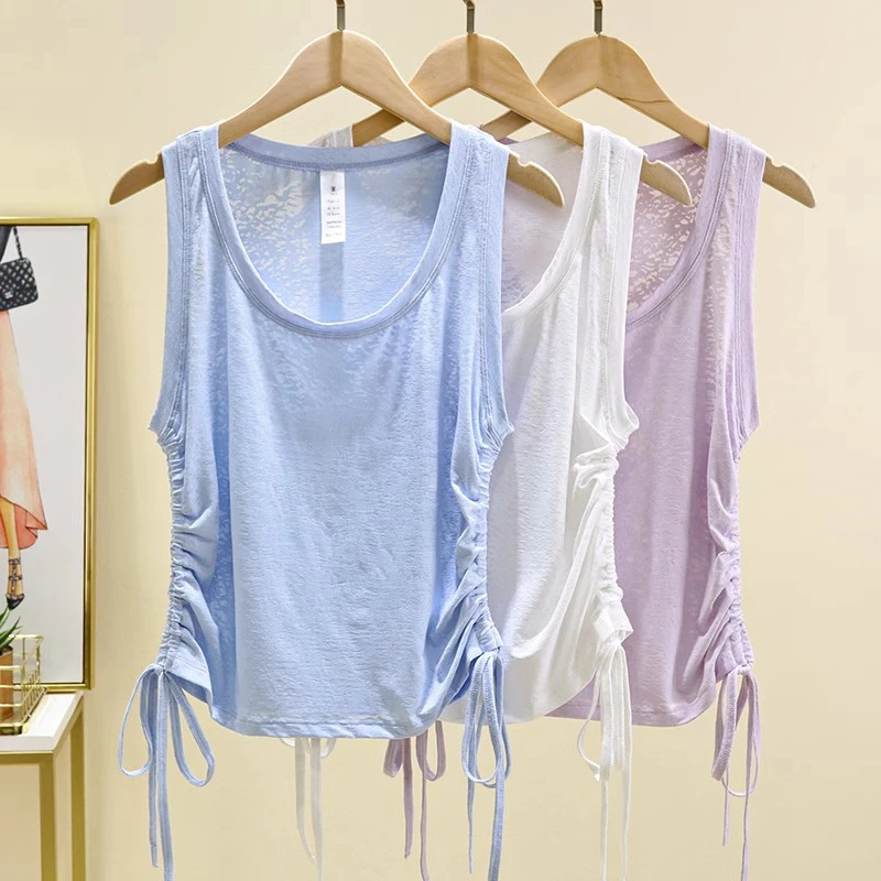 高端提花运动背心女短款瑜珈服罩衫跑步健身无袖罩衫上衣夏季薄款