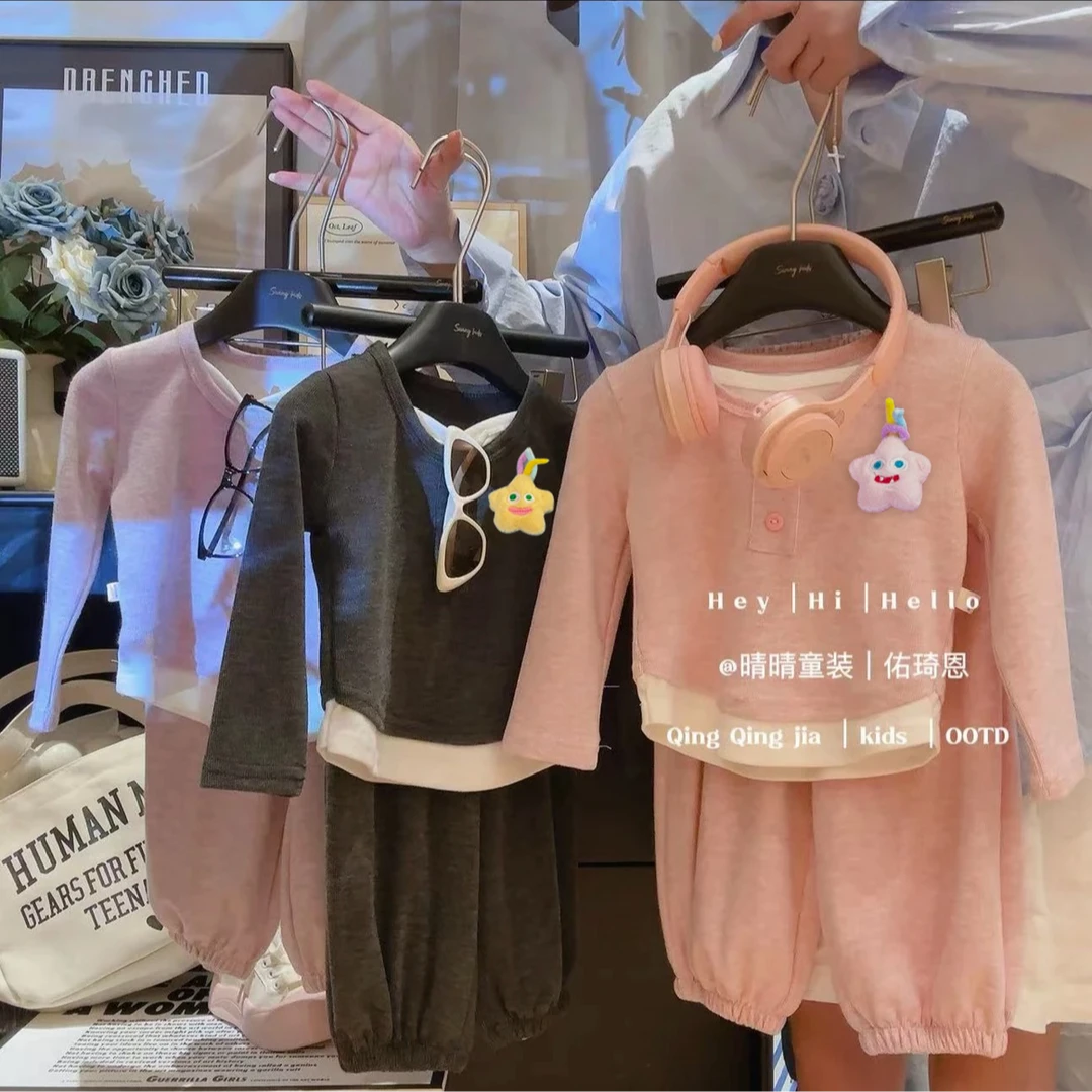 【母婴工厂】女童套装新款秋季时髦小女孩童装假两件糯米绒上衣裤子