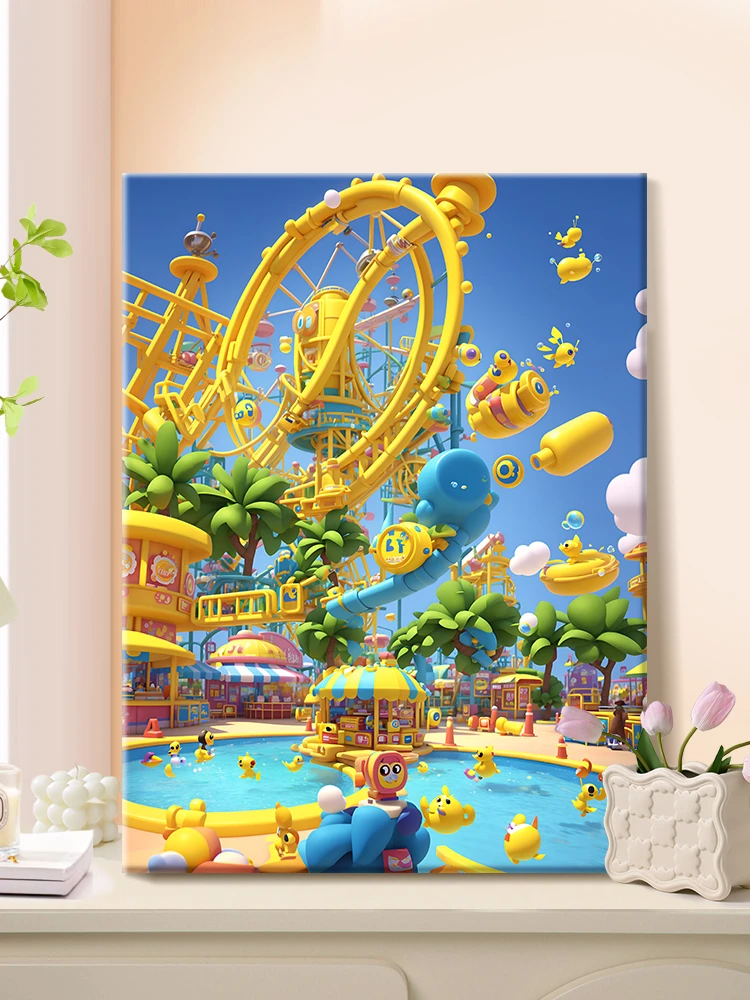 (小黄人俱乐部）diy数字油画红线条手工填涂色解压治愈丙烯装饰画