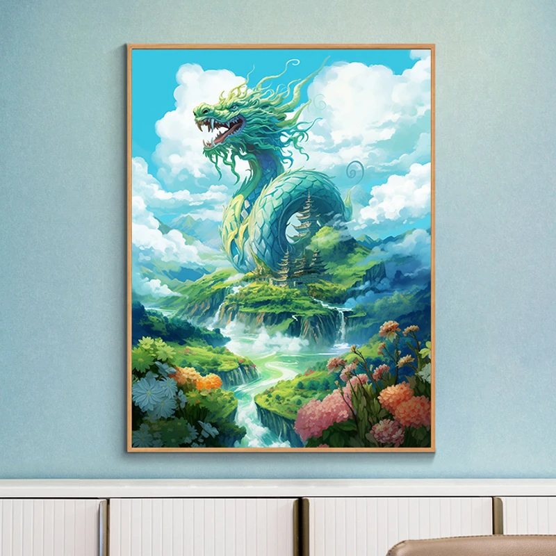 (飞龙金凤）diy数字油画红线条手工填涂色解压治愈丙烯装饰画